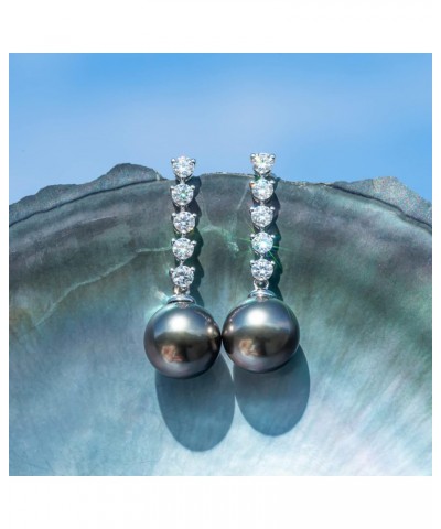 9-10MM Genuine Tahitian Black Pearl with Moissanite 18K Gold Earrings, AAAA Quality Handselected Nature Black Pearls, D Color...