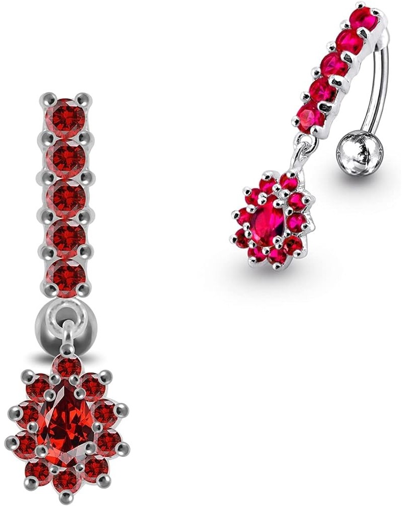 Dangling Gems Sterling Silver 316L Surgical Steel Banana Belly Ring Red $15.55 Body Jewelry