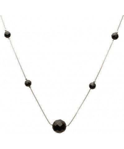 Black Onyx Stone Beads Station Scatter Sterling Silver Box Chain Necklace Adjustable 16 inches $12.69 Necklaces