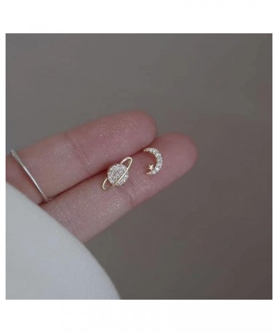 Piercing Stud Earrings for Women Star Moon Zircon 925 Silver Needles Tragus Cartilage Asymmetry Pendiente Jewelry (Color : 08...