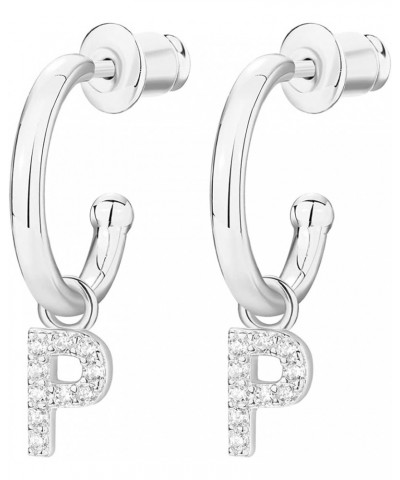 14K Gold Plated 925 Sterling Silver Post Huggie Earring With Initial Dangle |CZ Initial Huggie Hoop Earrings | Womens Cubic Z...