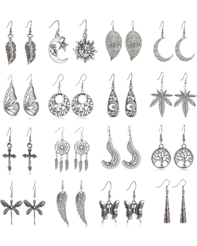 16 Pairs Drop Dangle earrings for Women Girls Silver Fashion Jewelry Dangly Wholesale Earrings Vintage Boho Bohemian Earrings...