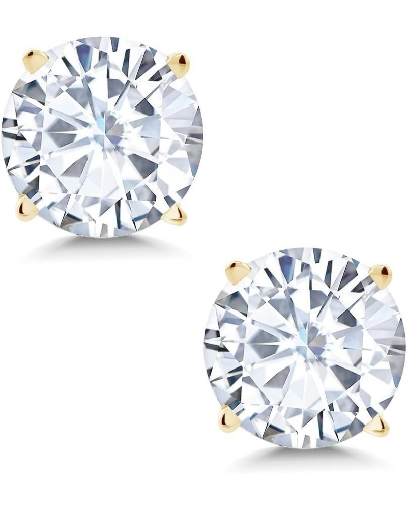 14K Yellow Gold White Moissanite from Charles & Colvard 4 Prong Stud Earrings For Women (1.60 Cttw, Round 6MM) $70.50 Earrings