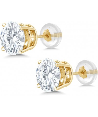 14K Yellow Gold White Moissanite from Charles & Colvard 4 Prong Stud Earrings For Women (1.60 Cttw, Round 6MM) $70.50 Earrings