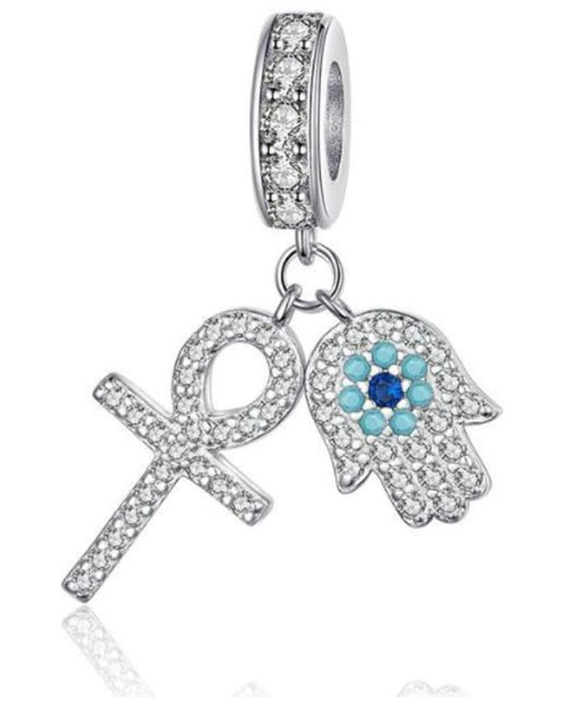 Love Heart Charm 925 Sterling Silver Feather Charms Cross Charms for Pandora Bracelets Hamsa Hand Charm and Cross $11.79 Brac...