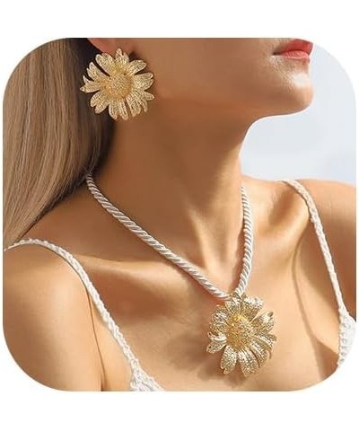 Boho Gold Jewelry Set Starfish Daisy Pendant Necklace Earrings Set Sunflower Rope Necklace Sets for Women and Girls Set B $9....