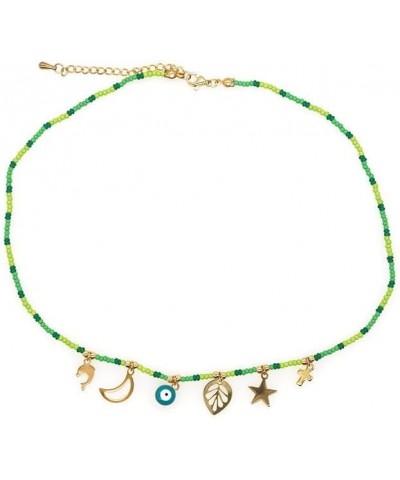 Beaded Necklaces For Women Trendy Boho Handmade Healing Protection Evil Eye Stack Pendant Hawaii Jewelry Green $8.24 Necklaces