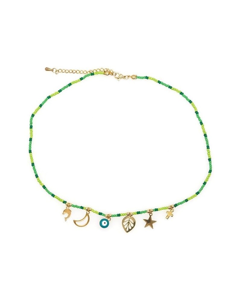 Beaded Necklaces For Women Trendy Boho Handmade Healing Protection Evil Eye Stack Pendant Hawaii Jewelry Green $8.24 Necklaces