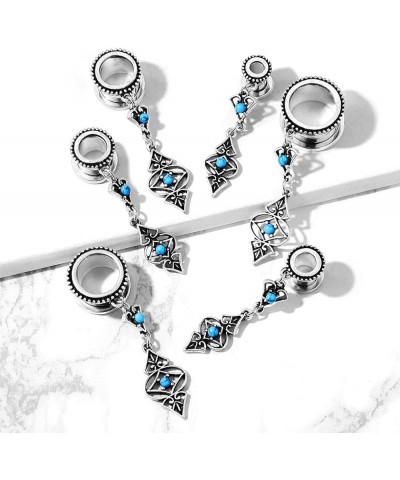 Antique Silver Plated Tribal Dangling Turquoise Charms Screw Fit Tunnel Plugs, Sold as Pair 14mm (9/16") $9.87 Body Jewelry