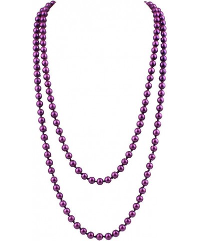 Luxury Fashion Glass Simulated Pearl for Women Party Handmade Long Pearl Necklace 55 Purple $8.99 Necklaces