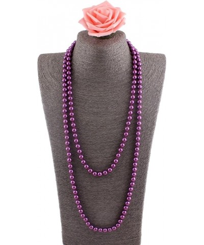 Luxury Fashion Glass Simulated Pearl for Women Party Handmade Long Pearl Necklace 55 Purple $8.99 Necklaces