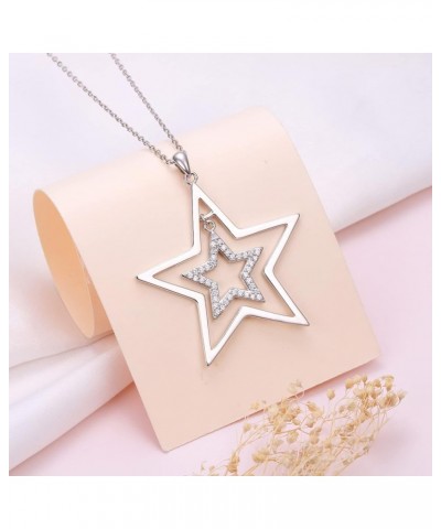 S925 Sterling Silver Long Chain Sweater Large Necklace for Women Statement Pendant Fringe Necklaces Jewelry Gift Stars Double...