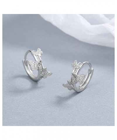 Butterfly Hoop Earrings for Women Girls 925 Sterling Silver Cubic Zirconia Small Huggie Hoops 10mm Cartilage Earrings Hypoall...