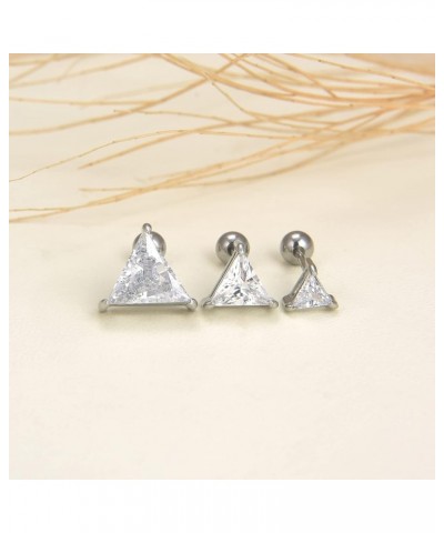 3 Pairs Surgical Stainless Steel Screw Back Stud Earrings, Heart Square Princess Cut Horse Eye Teardrop Triangle Cubic Zircon...