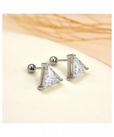 3 Pairs Surgical Stainless Steel Screw Back Stud Earrings, Heart Square Princess Cut Horse Eye Teardrop Triangle Cubic Zircon...