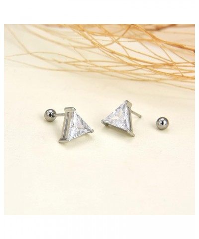 3 Pairs Surgical Stainless Steel Screw Back Stud Earrings, Heart Square Princess Cut Horse Eye Teardrop Triangle Cubic Zircon...