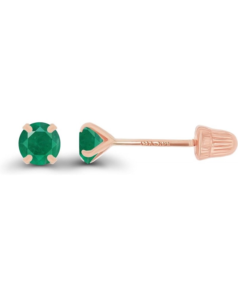 Solid 14k Gold Hypoallergenic 3mm Round Birthstone Solitaire Screw Back Stud Earrings Emerald Genuine Rose Gold $15.60 Earrings