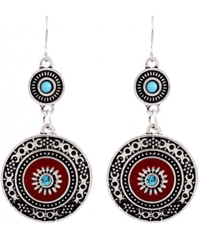 Vintage Bohemian Round Earrings for Women Girls Unique Long Retro Sunflower Ethnic Palace Circle Metal Ethnic Dangle Drop Sta...