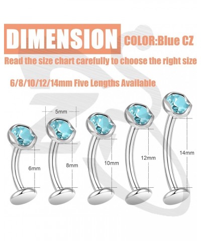 ASTM F136 Titanium Belly Button Ring, 14G Cubic Zirconia Navel Jewelry, 6/8/10/12/14MM Internally Threaded Long Bar Navel Bar...