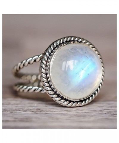 Natural Moonstone 925 Sterling Silver Victorian Style Solitaire Ring Round Rainbow Moonstone Birthstone Ring for Women Gift M...