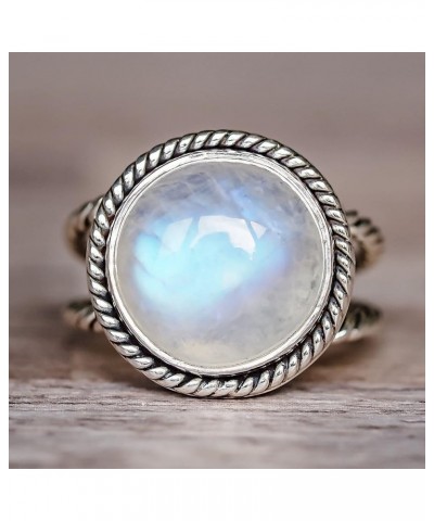 Natural Moonstone 925 Sterling Silver Victorian Style Solitaire Ring Round Rainbow Moonstone Birthstone Ring for Women Gift M...