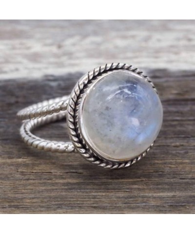 Natural Moonstone 925 Sterling Silver Victorian Style Solitaire Ring Round Rainbow Moonstone Birthstone Ring for Women Gift M...