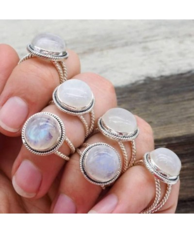 Natural Moonstone 925 Sterling Silver Victorian Style Solitaire Ring Round Rainbow Moonstone Birthstone Ring for Women Gift M...