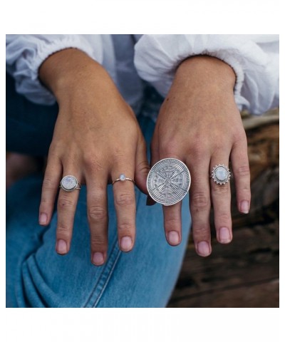 Natural Moonstone 925 Sterling Silver Victorian Style Solitaire Ring Round Rainbow Moonstone Birthstone Ring for Women Gift M...