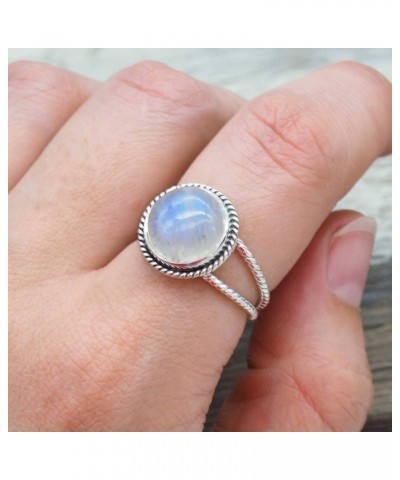 Natural Moonstone 925 Sterling Silver Victorian Style Solitaire Ring Round Rainbow Moonstone Birthstone Ring for Women Gift M...