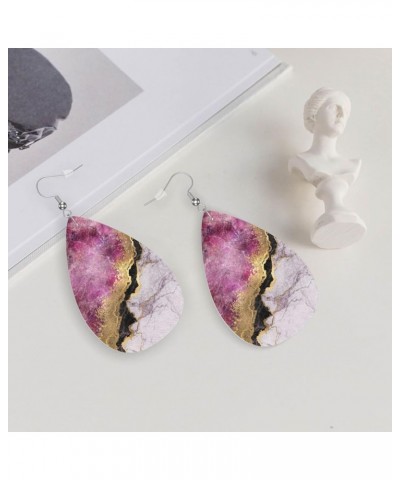 Brown Leopard Faux Leather Lightweight Teardrop Dangle Earrings Women Girls Fashion Jewelry Colored Marble $6.95 Earrings