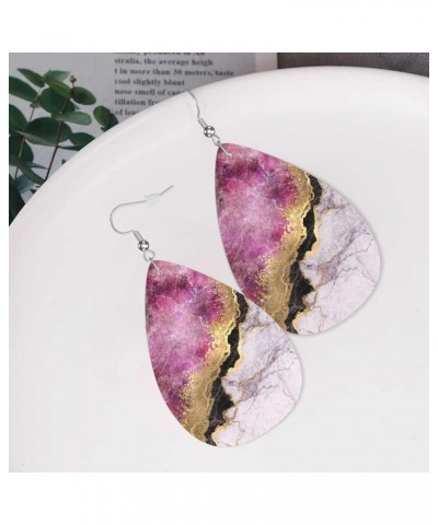 Brown Leopard Faux Leather Lightweight Teardrop Dangle Earrings Women Girls Fashion Jewelry Colored Marble $6.95 Earrings