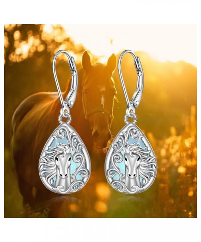 Horse Earrings for Women Sterling Silver Moonstone Horse Earrings Stud Filigree Dangle Hoop Western Equestrian Jewelry Lucky ...