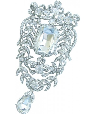 Sindary 4.53" Teardrop Brooch Pin Pendant Rhinestone Crystal BZ4910 Silver-Tone Clear $10.68 Brooches & Pins