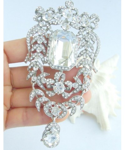 Sindary 4.53" Teardrop Brooch Pin Pendant Rhinestone Crystal BZ4910 Silver-Tone Clear $10.68 Brooches & Pins