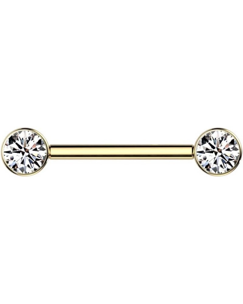 Dynamique Implant Grade Titanium Nipple Barbells With CZ Bezel Set Internally Threaded Ends (Sold Per Pair Or Per Piece) L:14...