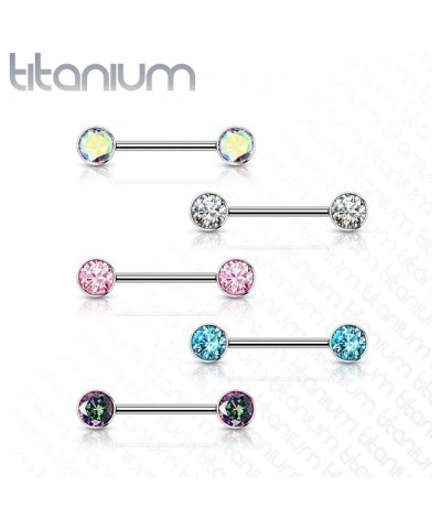 Dynamique Implant Grade Titanium Nipple Barbells With CZ Bezel Set Internally Threaded Ends (Sold Per Pair Or Per Piece) L:14...