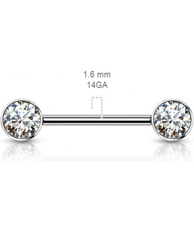 Dynamique Implant Grade Titanium Nipple Barbells With CZ Bezel Set Internally Threaded Ends (Sold Per Pair Or Per Piece) L:14...