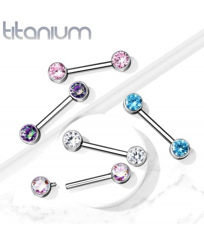 Dynamique Implant Grade Titanium Nipple Barbells With CZ Bezel Set Internally Threaded Ends (Sold Per Pair Or Per Piece) L:14...