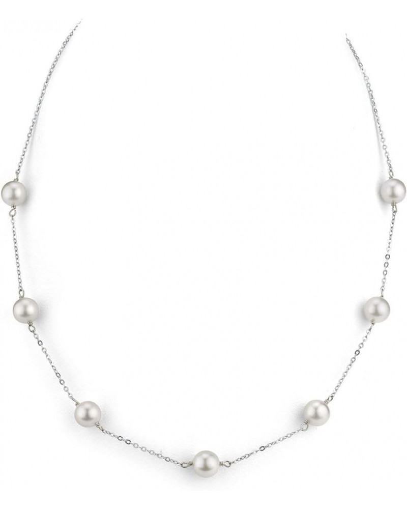 14K Gold Round Genuine White Japanese Akoya Saltwater Cultured Pearl Tincup Necklace for Women 16.0 Inches 7.5-8.0mm $106.20 ...