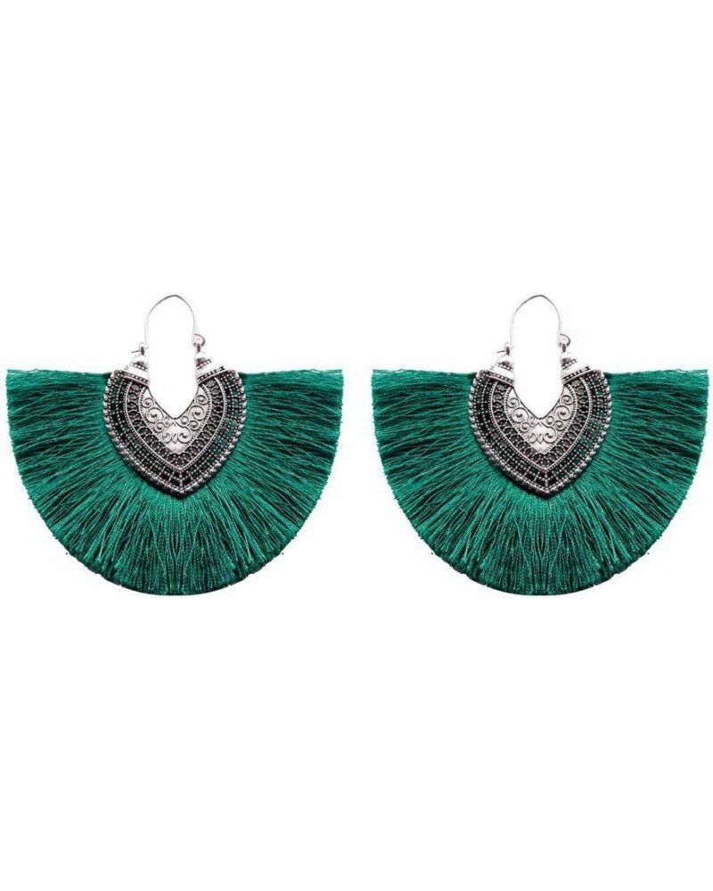 Faux Fur Pom Pom Tassel Drop Dangle Earrings Set Peacock Green Tassel Fan pack of 1 pair $7.77 Earrings