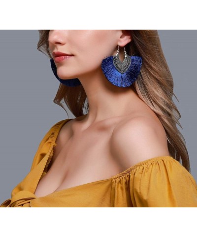 Faux Fur Pom Pom Tassel Drop Dangle Earrings Set Peacock Green Tassel Fan pack of 1 pair $7.77 Earrings