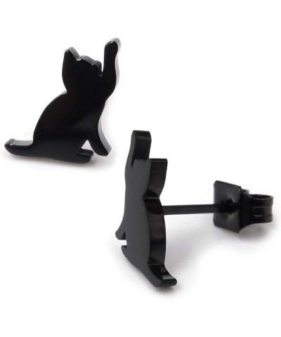 Stainless Steel Cute Black Cat Silhouette Post Stud Earrings Play Sit Jump Raising Hand $10.02 Earrings