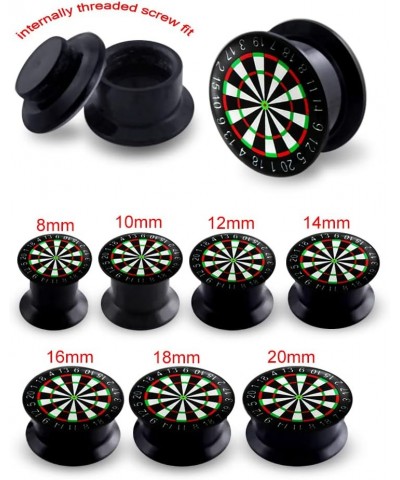 Attractive Dart Board Logo Internally Threaded Black Acrylic Double Flared Tunnel Ear Plugs - Sold by Piece 16.0 Millimeters ...