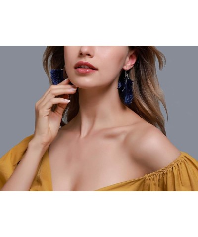 Faux Fur Pom Pom Tassel Drop Dangle Earrings Set Peacock Green Tassel Fan pack of 1 pair $7.77 Earrings