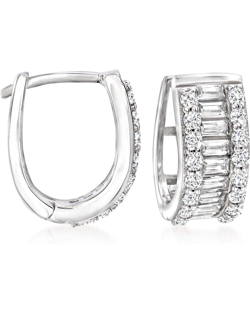 1.40 ct. t.w. Baguette and Round CZ Huggie Hoop Earrings in Sterling Silver $35.16 Earrings