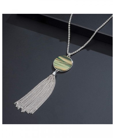 Long Tassel Pendant Necklaces For Women - Faux Pearl Necklace with Silver Chain, Fashion Jewelry For Lady Army Green $9.50 Ne...