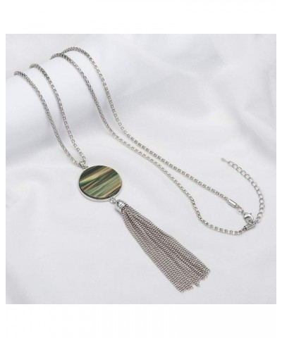 Long Tassel Pendant Necklaces For Women - Faux Pearl Necklace with Silver Chain, Fashion Jewelry For Lady Army Green $9.50 Ne...