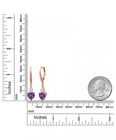 18K Rose Gold Plated Silver Purple Amethyst White Moissanite from Charles & Colvard and White Lab Grown Diamond Drop Dangle E...