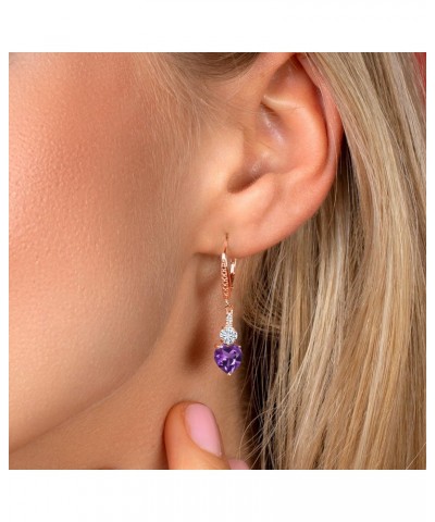 18K Rose Gold Plated Silver Purple Amethyst White Moissanite from Charles & Colvard and White Lab Grown Diamond Drop Dangle E...