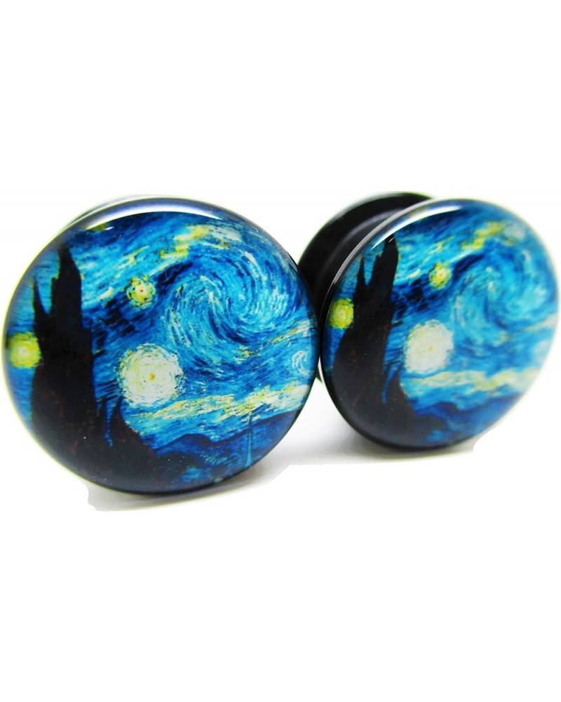 A Starry Night Ear Plugs - Acrylic Screw-On - New - 14 Sizes - Pair 6 Gauge (4mm) $9.69 Body Jewelry